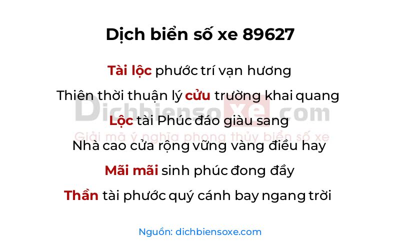 Dịch thơ biển số 89627