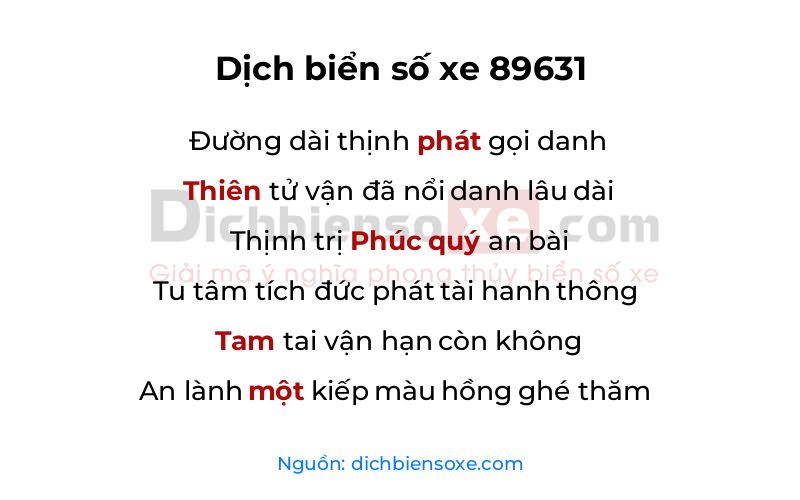 Dịch thơ biển số 89631