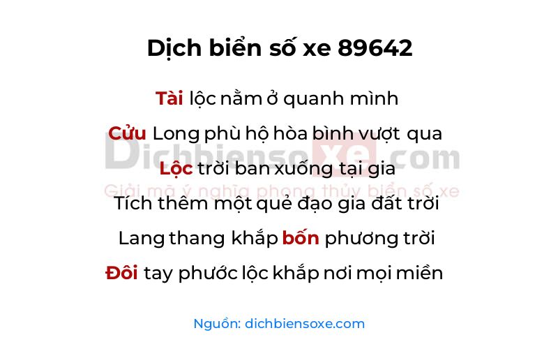 Dịch thơ biển số 89642