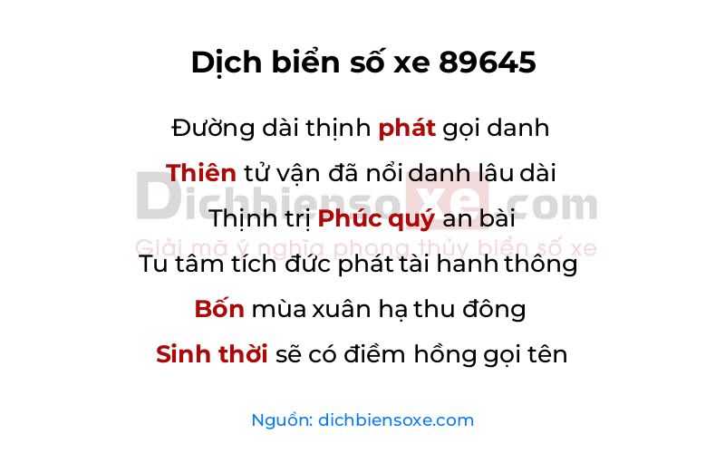 Dịch thơ biển số 89645