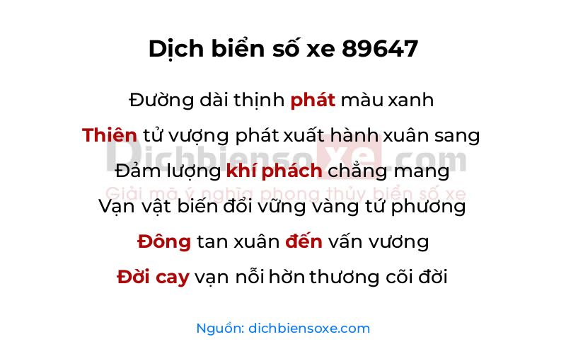 Dịch thơ biển số 89647
