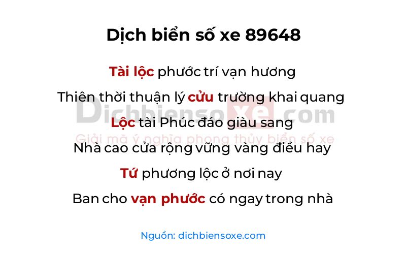 Dịch thơ biển số 89648
