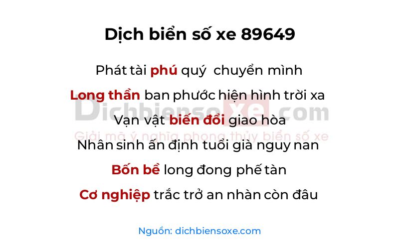 Dịch thơ biển số 89649