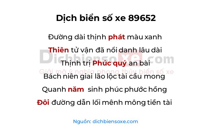Dịch thơ biển số 89652