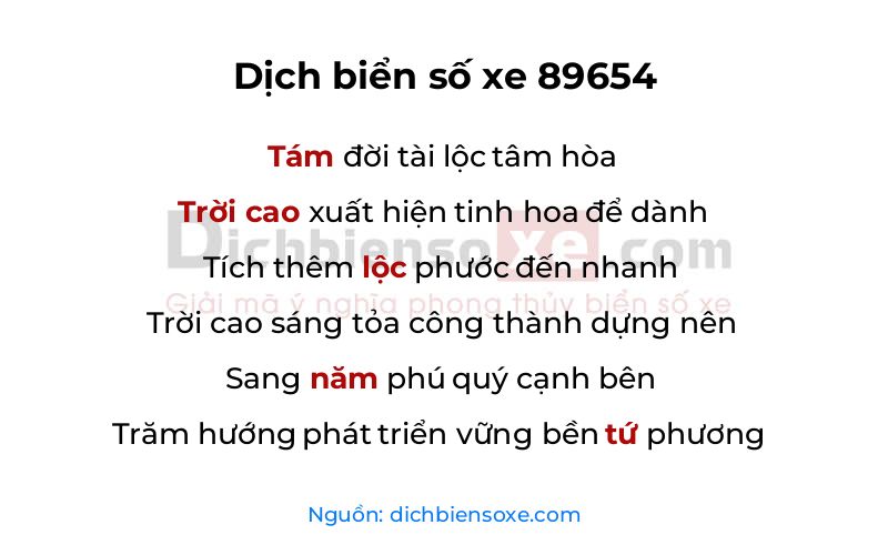 Dịch thơ biển số 89654
