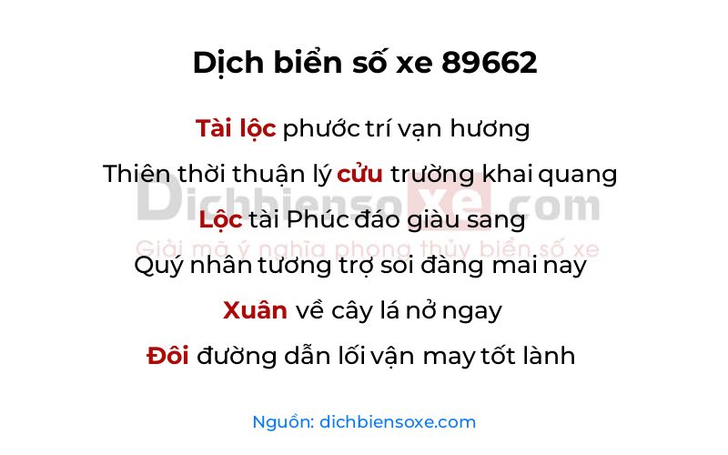 Dịch thơ biển số 89662