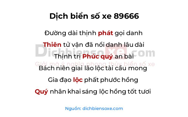 Dịch thơ biển số 89666