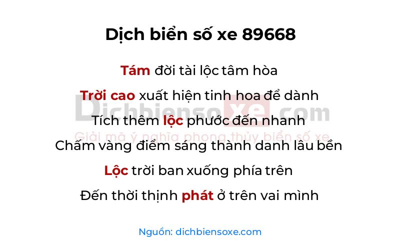 Dịch thơ biển số 89668
