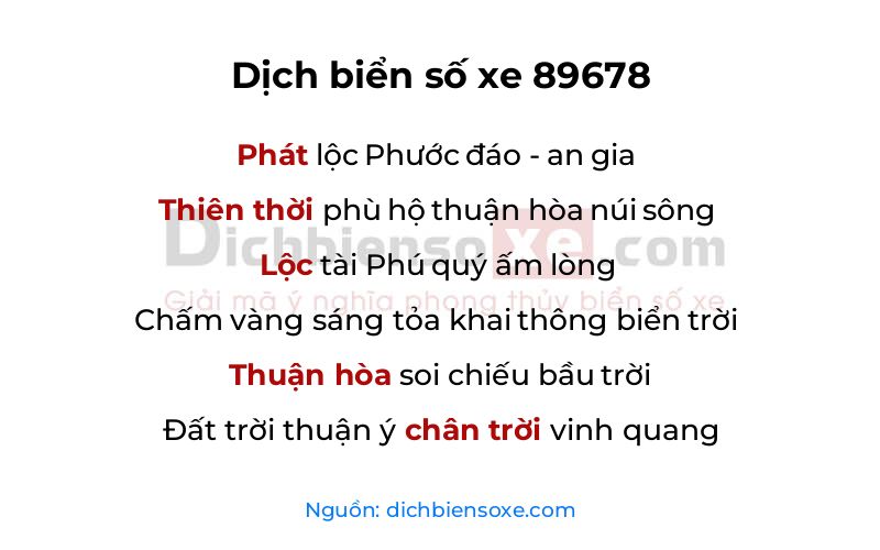 Dịch thơ biển số 89678