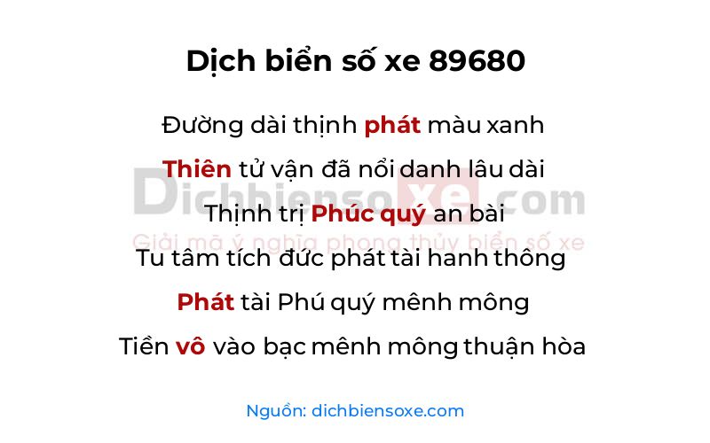 Dịch thơ biển số 89680