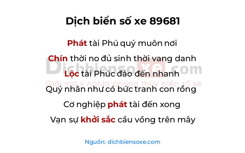 Dịch thơ biển số 89681