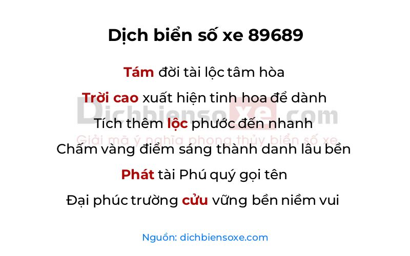 Dịch thơ biển số 89689