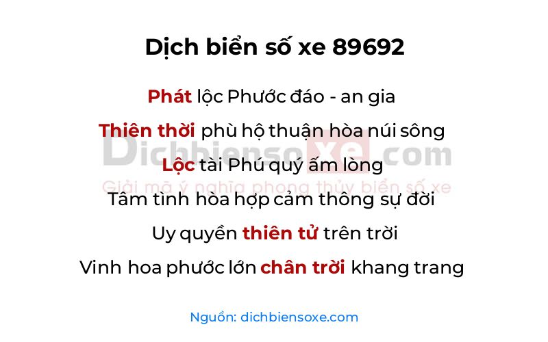 Dịch thơ biển số 89692