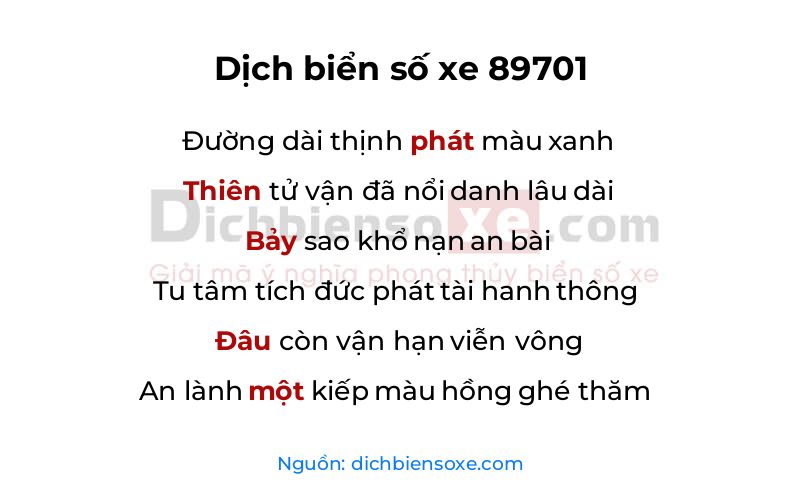 Dịch thơ biển số 89701
