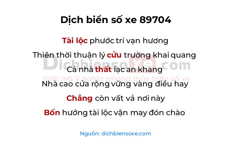 Dịch thơ biển số 89704
