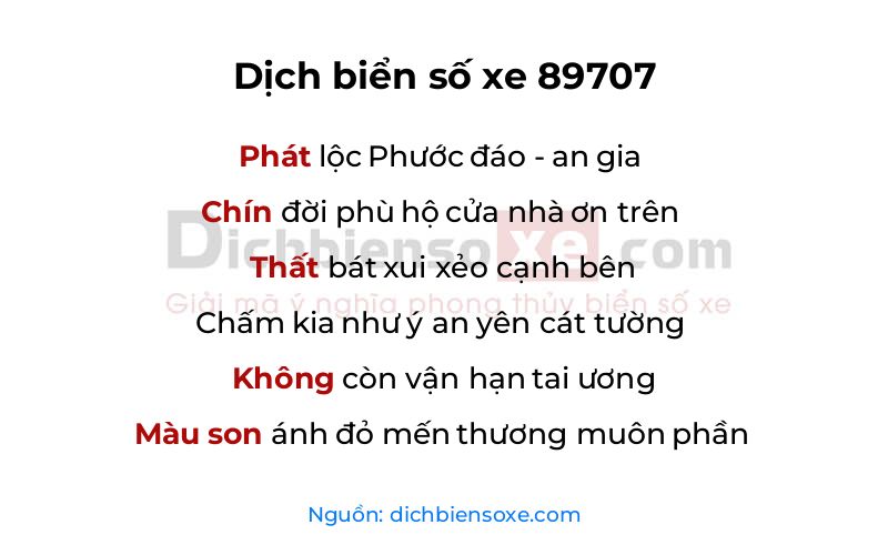 Dịch thơ biển số 89707