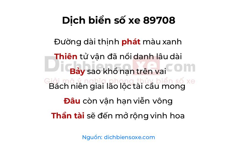 Dịch thơ biển số 89708