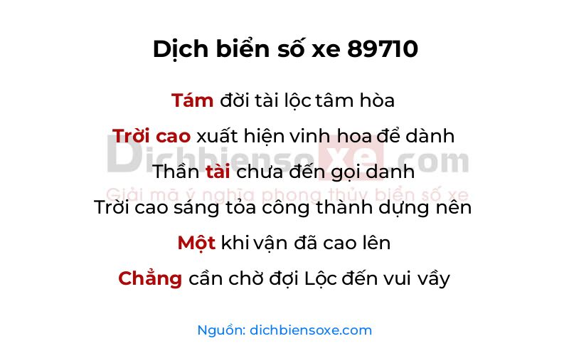 Dịch thơ biển số 89710
