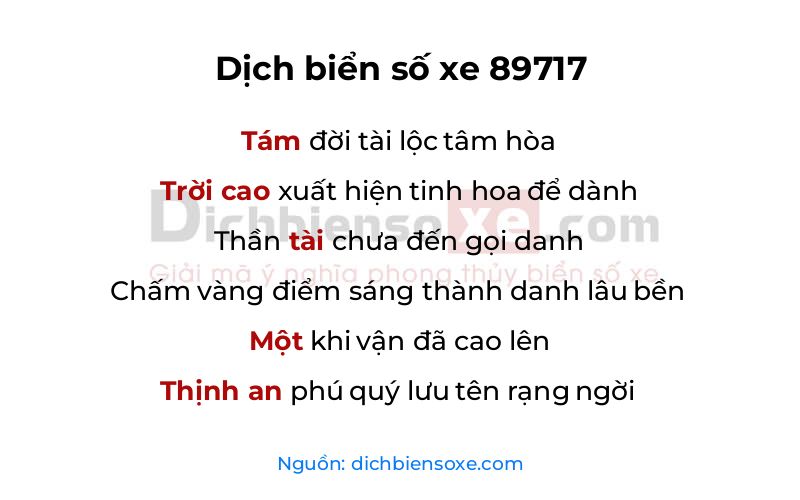 Dịch thơ biển số 89717