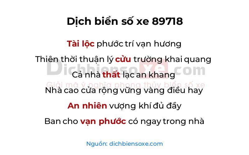 Dịch thơ biển số 89718