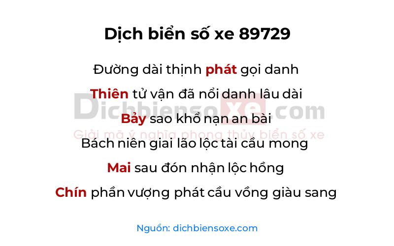Dịch thơ biển số 89729