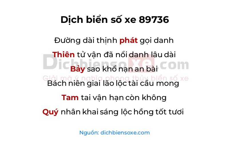 Dịch thơ biển số 89736