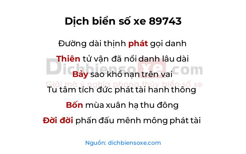 Dịch thơ biển số 89743