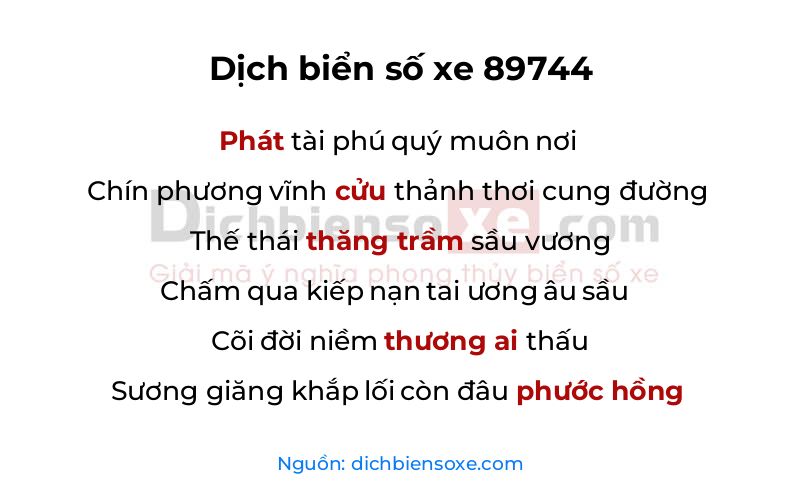 Dịch thơ biển số 89744