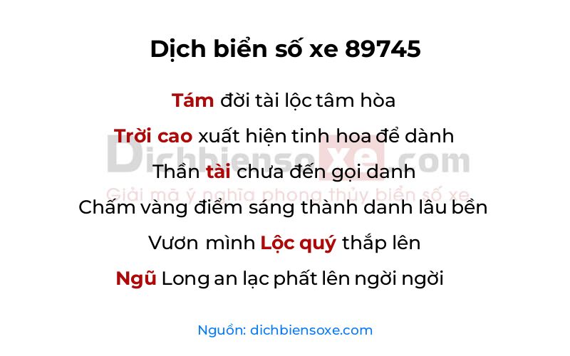 Dịch thơ biển số 89745