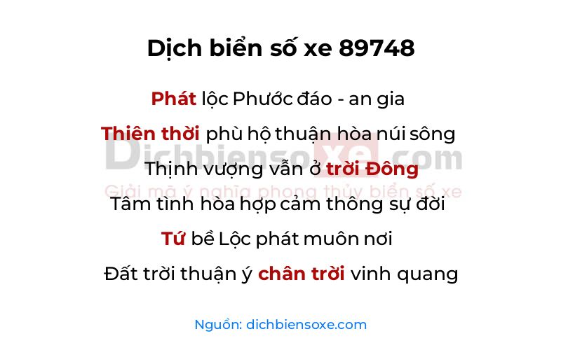 Dịch thơ biển số 89748