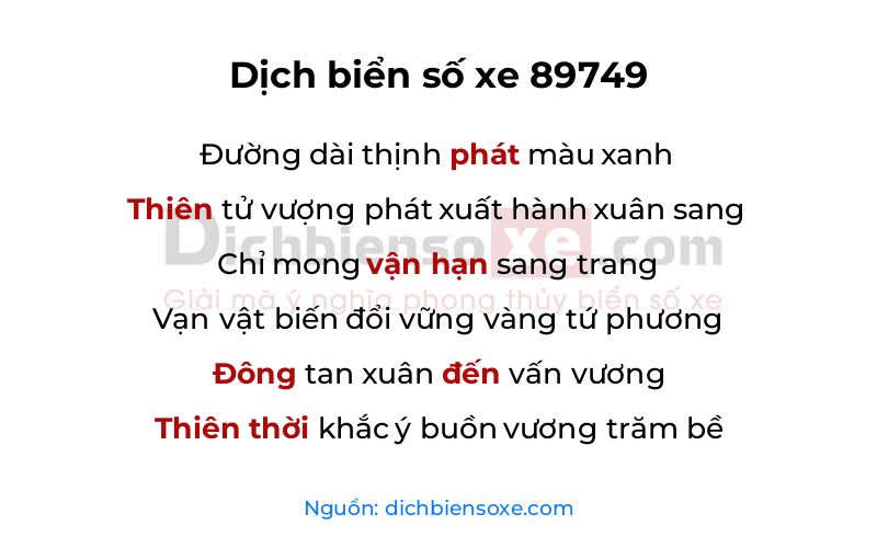 Dịch thơ biển số 89749