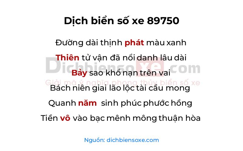 Dịch thơ biển số 89750