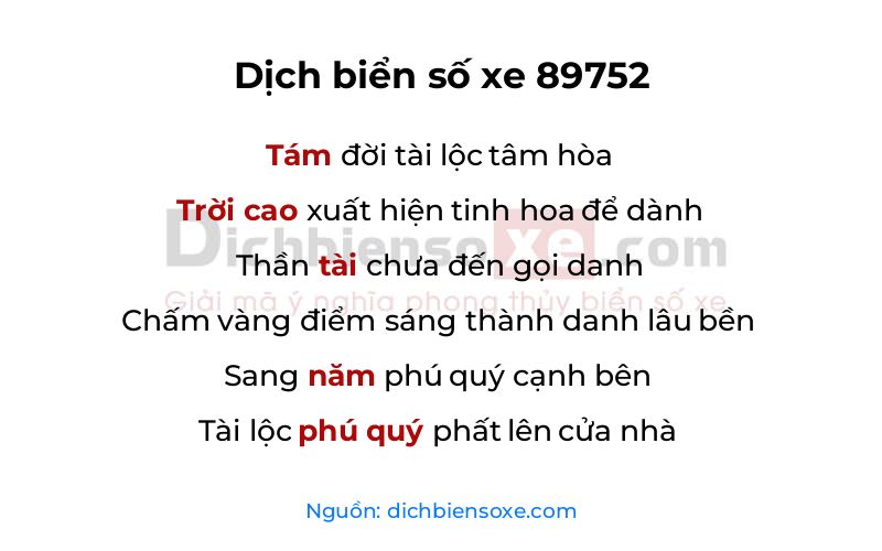 Dịch thơ biển số 89752