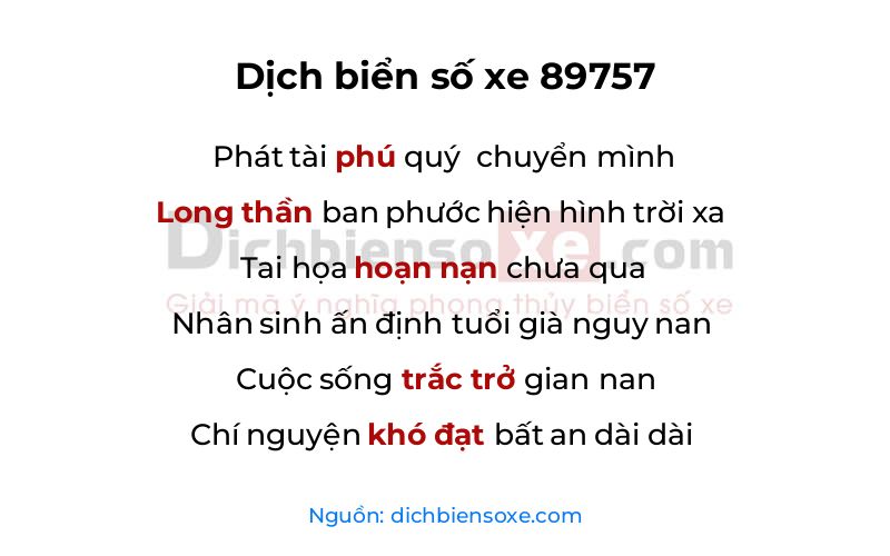 Dịch thơ biển số 89757