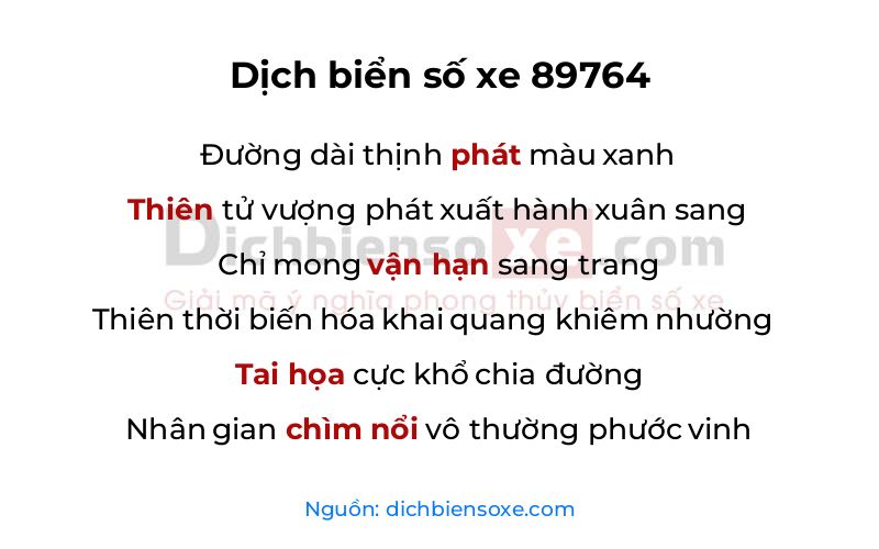 Dịch thơ biển số 89764