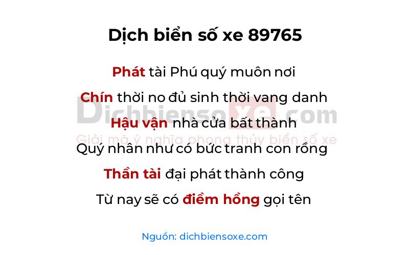 Dịch thơ biển số 89765