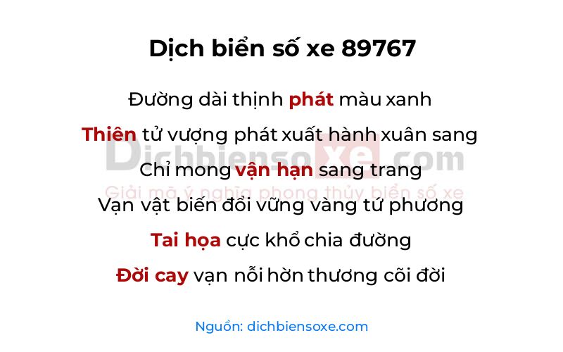 Dịch thơ biển số 89767
