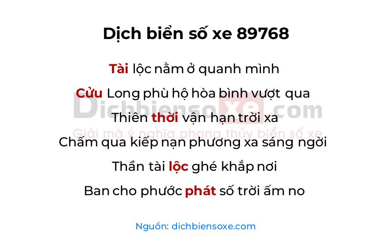 Dịch thơ biển số 89768