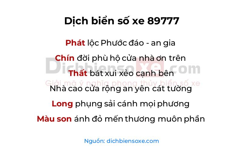 Dịch thơ biển số 89777