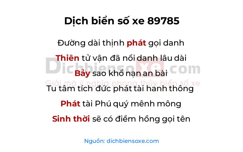 Dịch thơ biển số 89785