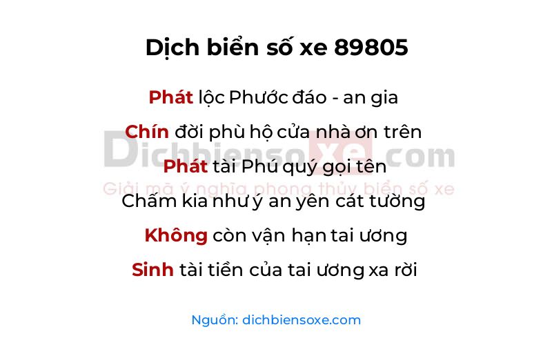 Dịch thơ biển số 89805