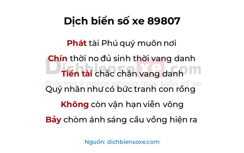 Dịch thơ biển số 89807