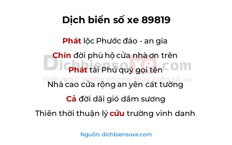 Dịch thơ biển số 89819