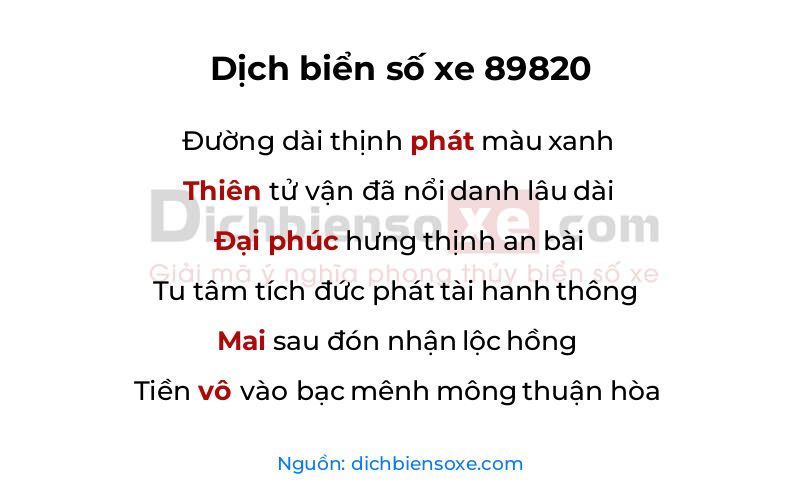 Dịch thơ biển số 89820