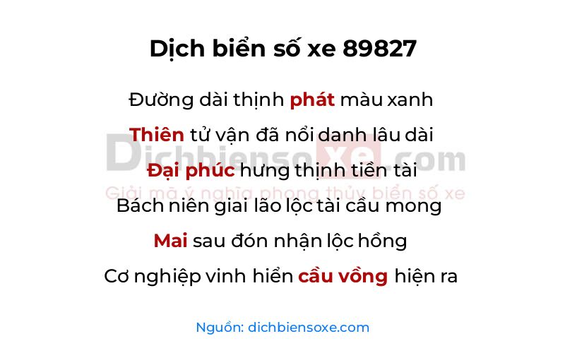 Dịch thơ biển số 89827