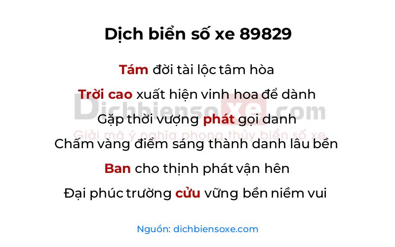 Dịch thơ biển số 89829
