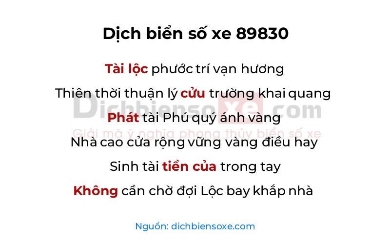 Dịch thơ biển số 89830