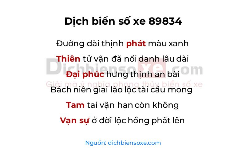 Dịch thơ biển số 89834