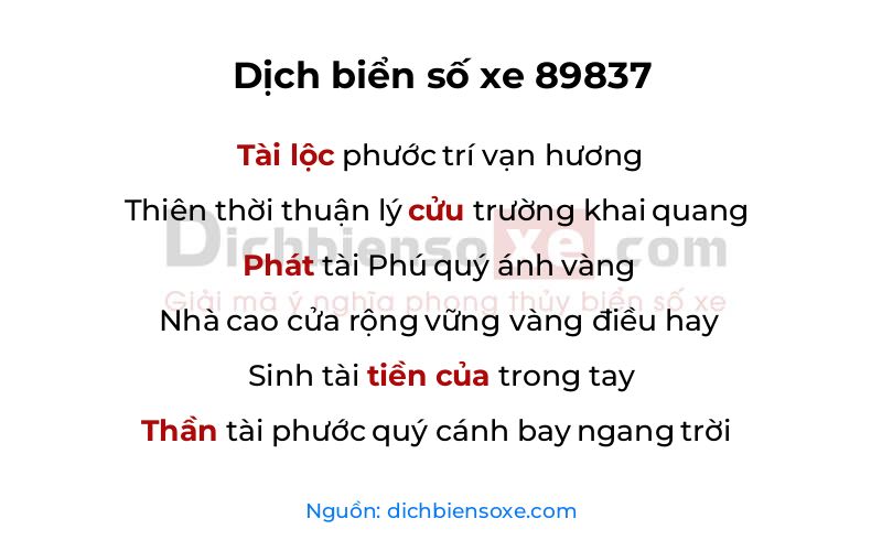 Dịch thơ biển số 89837