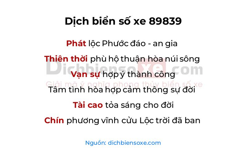 Dịch thơ biển số 89839